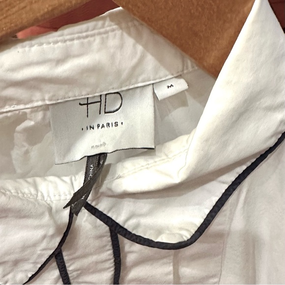 ANTHROPOLOGIE x HD in Paris Bennett Pleated Peplum Slvls Top Piped in Navy — M - Picture 4 of 4